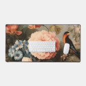 Vibrant Vintage Floral and Bird Scene デスクマット (キーボード&マウス)