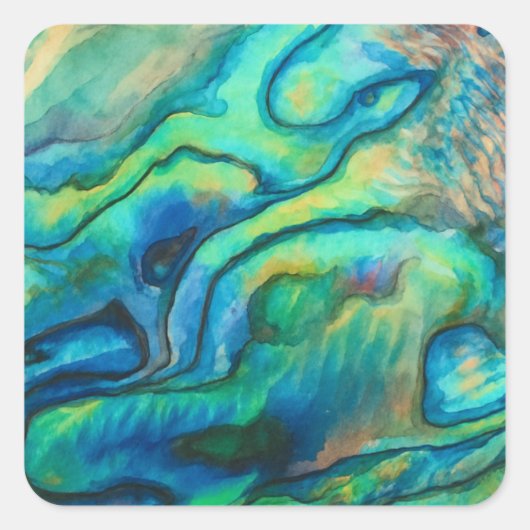 Vibrant Watercolor Abalone Shell Art Sticker スクエアシール (正面)
