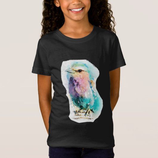 Vibrant Watercolor Bird Black Graphic Tee Artistic Tシャツ (正面)