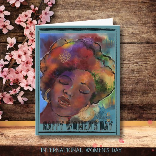 Vibrant Watercolor Black Woman International Women シーズンカード