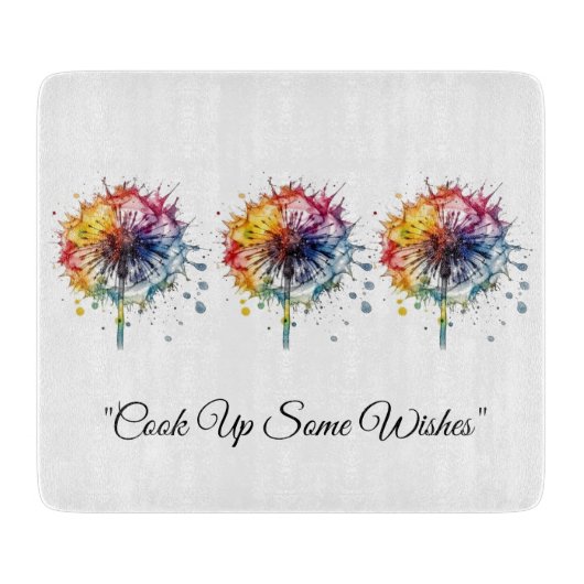 Vibrant Watercolor Dandelion, custom カッティングボード (正面)
