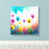 Vibrant Watercolor Dandelion Wishes | Colorful  キャンバスプリント (インサイチュ (ウッドフロア))