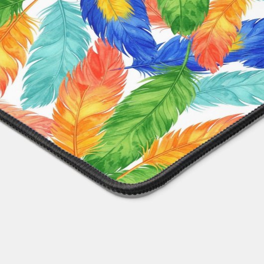 Vibrant Watercolor Feather Pattern デスクマット (コーナー)