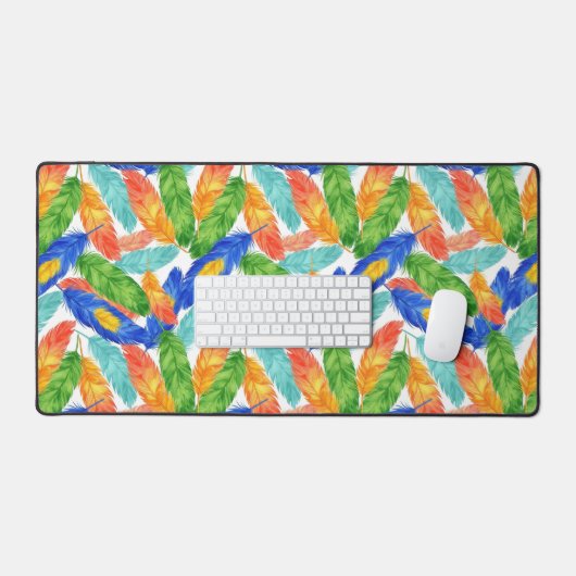 Vibrant Watercolor Feather Pattern デスクマット (キーボード&マウス)