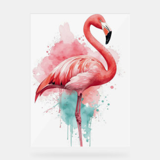 Vibrant Watercolor Flamingo Pink and Teal Splash アクリルサイン
