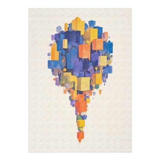 Vibrant Watercolor Floating Geometric Cubes フォトプリント (正面)