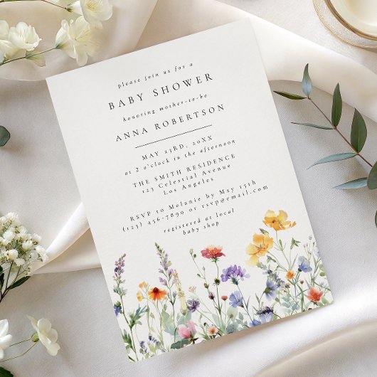 Vibrant Watercolor Floral Baby Shower Invitation 招待状