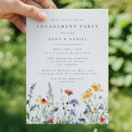 Vibrant Watercolor Floral Engagement Party 招待状