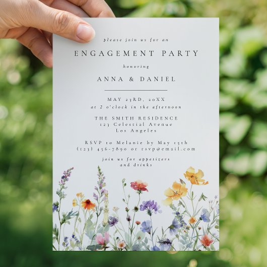 Vibrant Watercolor Floral Engagement Party 招待状