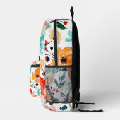 Vibrant Watercolor Floral Orange Blue Pattern プリントバックパック (右)