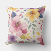 Vibrant Watercolor Floral Throw Pillow クッション (正面)