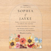 Vibrant Watercolor Floral Wedding  アクリル招待状 (正面)