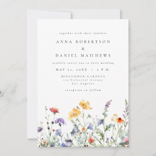 Vibrant Watercolor Floral Wedding Invitation 招待状 (正面)