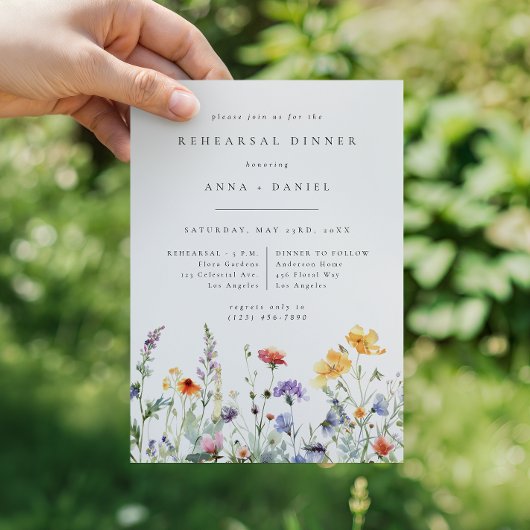Vibrant Watercolor Floral Wedding Rehearsal Dinner 招待状