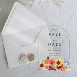 Vibrant Watercolor Floral Wedding Save The Date アクリル招待状