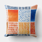 Vibrant Watercolor Grid Pattern in Blue & Orange クッション (正面)