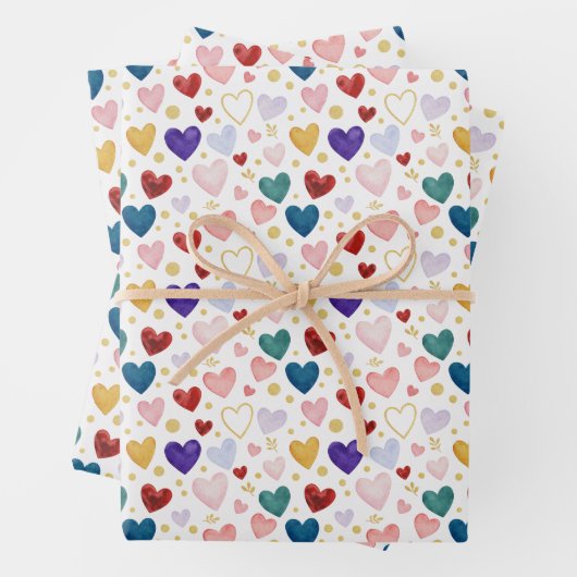 Vibrant Watercolor Heart Medley ラッピングペーパーシート (インサイチュ)