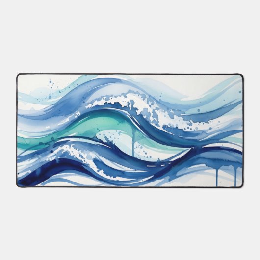 Vibrant Watercolor Ocean Waves Abstract デスクマット (正面)