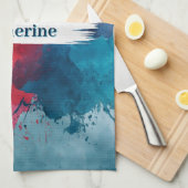 Vibrant Watercolor Paint Splash with Custom Name キッチンタオル (四つ折り)