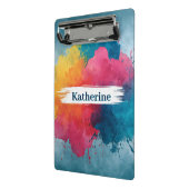 Vibrant Watercolor Paint Splash with Custom Name ミニクリップボード (アングル2)