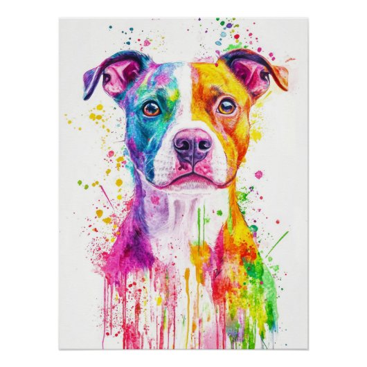 Vibrant Watercolor Pitbull | Artistic Canine Portr ポスター (正面)