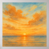Vibrant Watercolor Style Sunset Seascape ポスター (正面)