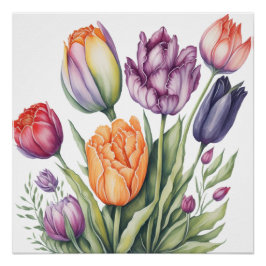 Vibrant Watercolor Tulip Bouquet  ポスター