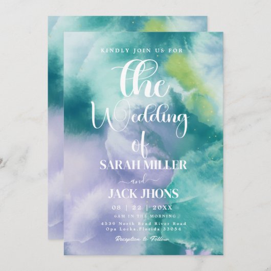 Vibrant  Watercolor Wedding Invitation 招待状 (正面/裏面)