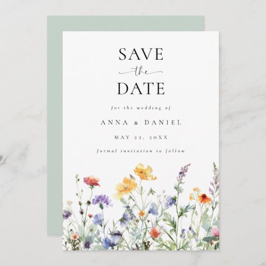 Vibrant Watercolor Wildflower Wedding セーブザデート (正面/裏面)