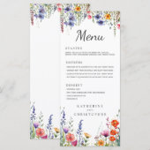 Vibrant Watercolor Wildflowers Elegant Wedding メニュー (正面/裏面)