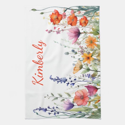 Vibrant Watercolor Wildflowers Personalized キッチンタオル (縦)