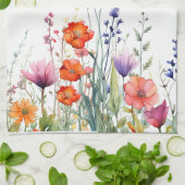 Vibrant Watercolor Wildflowers Personalized キッチンタオル (折り畳み)
