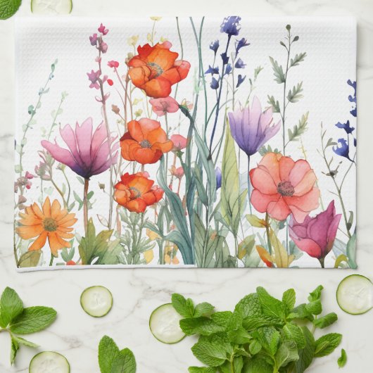 Vibrant Watercolor Wildflowers Personalized キッチンタオル (折り畳み)