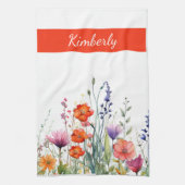 Vibrant Watercolor Wildflowers Personalized キッチンタオル (縦)