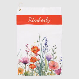 Vibrant Watercolor Wildflowers Personalized ゴルフタオル