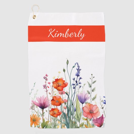 Vibrant Watercolor Wildflowers Personalized ゴルフタオル (正面)