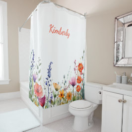 Vibrant Watercolor Wildflowers Personalized シャワーカーテン