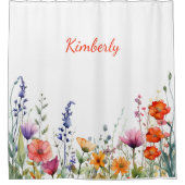Vibrant Watercolor Wildflowers Personalized シャワーカーテン (正面)
