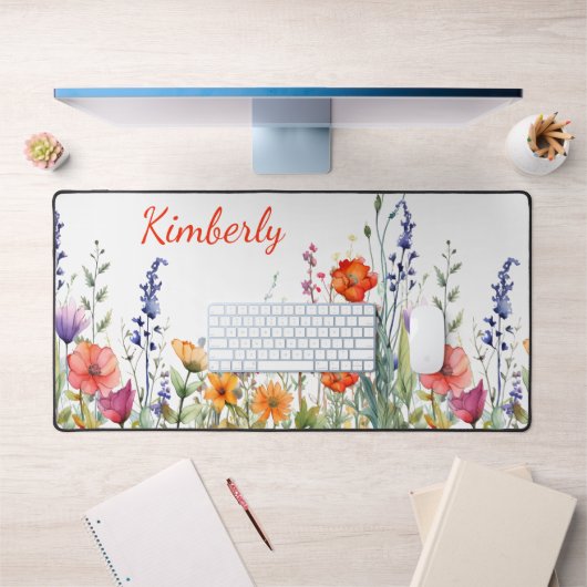 Vibrant Watercolor Wildflowers Personalized デスクマット (オフィス1)