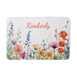 Vibrant Watercolor Wildflowers Personalized バスマット