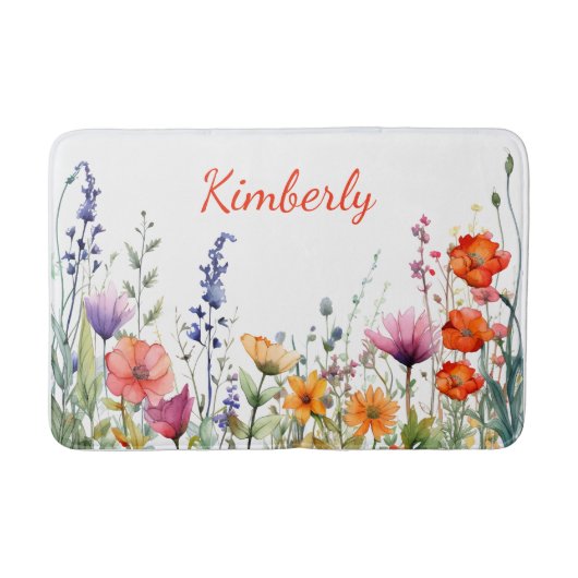 Vibrant Watercolor Wildflowers Personalized バスマット (正面)