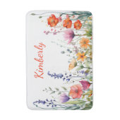 Vibrant Watercolor Wildflowers Personalized バスマット (正面縦)