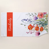 Vibrant Watercolor Wildflowers Personalized ビーチタオル (正面)