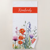 Vibrant Watercolor Wildflowers Personalized ビーチタオル (正面)