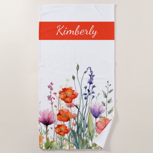 Vibrant Watercolor Wildflowers Personalized ビーチタオル (正面)