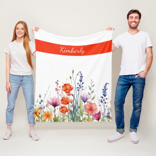Vibrant Watercolor Wildflowers Personalized フリースブランケット (インサイチュ)