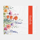 Vibrant Watercolor Wildflowers Personalized フリースブランケット (正面(横))