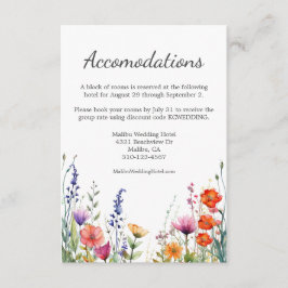 Vibrant Watercolor Wildflowers Wedding Hotel エンクロージャーカード