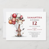 Vibrant whimsical giraffe kids birthday invite 招待状 (正面)