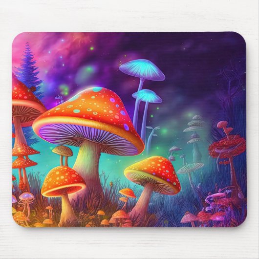 Vibrant Wild Psychedelic Mushroom Illustration マウスパッド (正面)